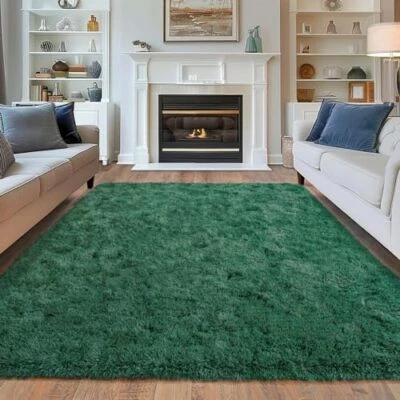 Super Fluffy Rugs for Living Room, Modern Shag Dark Green Area 8x10 Deep Green - Image 1 of 4