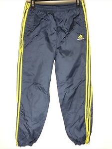 Adidas Pants Mens Medium Blue Yellow Stripes Mesh 90s Windbreaker Style Zip Up