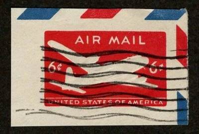 US 1950 #UC18a Air Mail 6c Die 2 Carmine Skymaster XF Cut Square - Image 1 of 3
