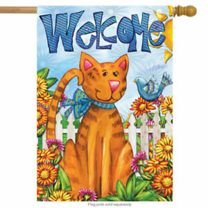 F63 WELCOME CAT FLOWERS BIRD SUMMER KITTENS LARGE HOUSE FLAG 28X40 BANNER 