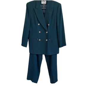 Kasper A.S.L. Women's Double Breasted 2 Piece Pant Suit Set Size 8 Dark Green - Picture 1 of 13