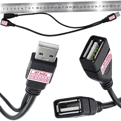 USB 2.0 A Stecker Auf Doppelbuchse Verteilerkabel Hub Netzkabel USB Adapter 32CM - Bild 1 von 4