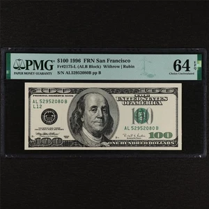 1996 FRN San Francisco 100 Dollars Fr#2175-L PMG 64 EPQ Choice UNC - Picture 1 of 4