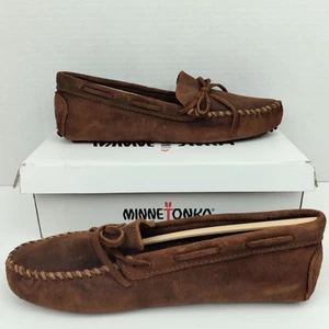 Minnetonka Suede Leather Moccasin Loafers Mens Size 10.5 Brown Ruff Treads Vtg - Picture 1 of 19