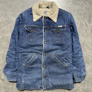 VTG 70s Wrangler No-Fault Sanfor-Set Denim Sherpa Lined Jacket Sz 38 Made in USA - Picture 1 of 8