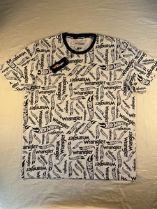Wrangler Hot Wheels Men’s Logo T Shirt Size Large White Black All Over Print - Picture 1 of 5