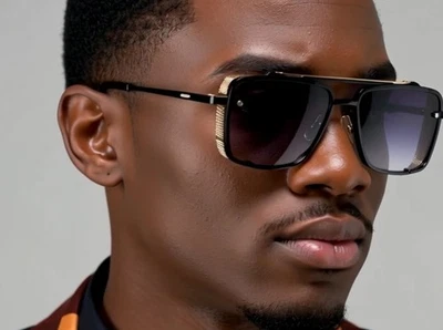 Gafas de sol para hombre de diseñador cuadradas retro marco dorado tonos metal moda hip hop Foto 1 de 4