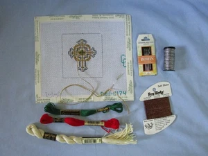 Spanish Cross Chrismon Needlepoint Hand Painted Canvas Kit Partially Done Floss - Picture 1 of 7