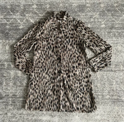Maurices Womens S Jacket Gray Furry Flat Collar Button Long Animal Print NWT J1 - Image 1 of 4