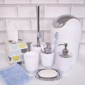 6PCS Practical Bathroom Accessories Sets Bin Soap Dispenser Toothbrush Tumbler - Picture 1 of 11