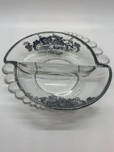Divided Glass Dish with Silver Overlay Leaf Patten - Shelf - Picture 1 of 5