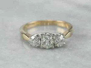 2Ct Lab Created Diamond Round 3-Stone Engagement Ring 14k Yellow Gold Plated - Picture 1 of 3