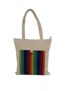 Canvas Eco-Friendly Rainbow style Natural Cotton Hemp Tote Bag Shopping Carry - Picture 1 of 3