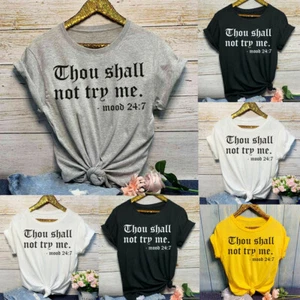 Women Casual O-Neck Letter Print Short Sleeve T-Shirt Tops Shirt Blouse Tee Plus - Picture 1 of 30
