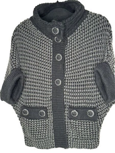 Mystree Half Circle Knit Sweater Cardigan Sz S / M Cuffed Short Sleeve Pockets - Picture 1 of 3