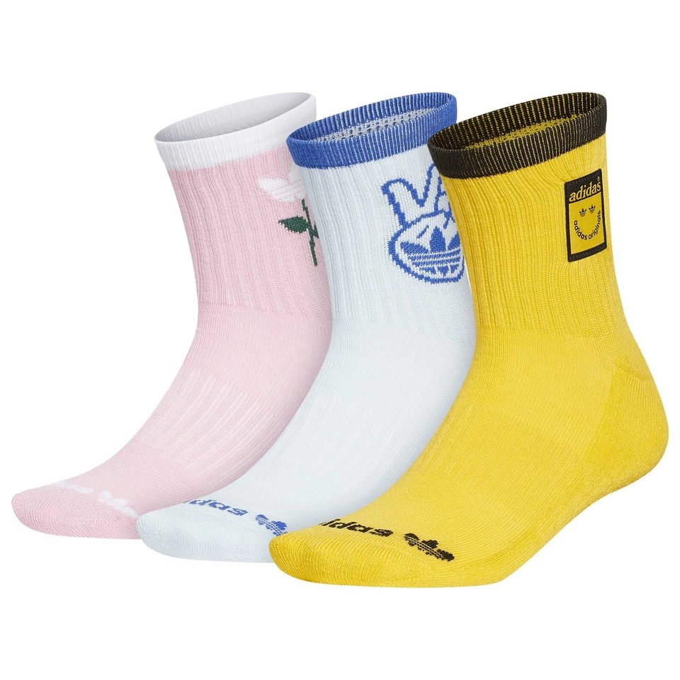 ADIDA 3-Pairs OG Mood Booster Mid-Crew Socks - Pink Blue Yellow - Size L - Image 1 of 1