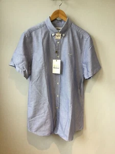 Nueva con etiquetas Camisa Oxford Barbour Azul Mangas Cortas Calce a Medida para Hombre, Talla Grande del Reino Unido - Imagen 1 de 3