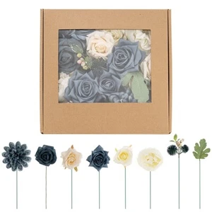 DIY FLOWER BOX - ROSE, PEONY, DAHLIA - BLUE - ARTIFICIAL, WEDDING, CRAFT PROJECT - Foto 1 di 6