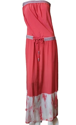 Gypsy dress small 100% silk tube strapless red 05 maxi Tie Dye Boho Southwest - Image 1 of 4
