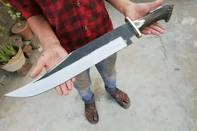 CUBIERTOS AB DE LUJO HECHO A MANO ACERO D2 BOWIE CUCHILLO MANGO POR LATÓN Y CORONA DE CIERVO Foto 1 de 3