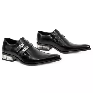 NEW ROCK M-2246-S14 NEWMAN SHOES Black Leather Buckle Steel Heel - Picture 1 of 8