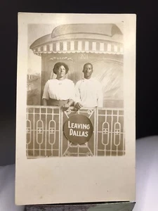 Antique RPPC Real Photo Postcard ~ Black African American Couple Leaving Dallas - Picture 1 of 6