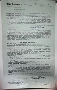 JIMMY THOMAS LIZENZGEBÜHREN UND GEBÜHREN MARY UND DAS BABY 11/09/69 UNTERZEICHNETER VERTRAG - Bild 1 von 5