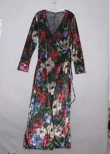 Zara Kimono Dress Large Floral Wrap Maxi Velvet Boho Festival Grunge Party - Picture 1 of 11