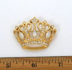 VTG 1988 KENNETH JAY LANG KJL FOR AVON GOLDEN CRYSTAL CROWN BROOCH 1 3/4" - Picture 1 of 9