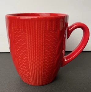 Royal Norfolk Red Textured Cable Knit Sweater design Elegant Mug 16 oz coffee - Picture 1 of 4