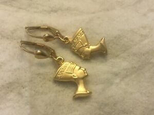14k Egyptian Nefertiti solid Yellow gold Milor Italian earrings