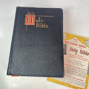 Holy Bible New Catholic Edition 1957 Black Genuine Leather Illustrated - Picture 1 of 13