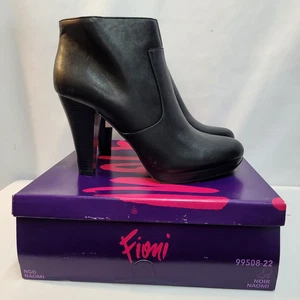 NEW in BOX Fioni Black Faux Leather Block Heel NAOMI  Ankle Boots Sz 12 - Picture 1 of 5