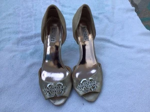 badgley mischka Women’s Gold Embellished High Heel Leather & Cloth Shoes Sz. 10M - Picture 1 of 9