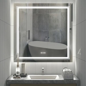 LED Make-up Badspiegel 32"X32" Anti-Beschlag dimmbar für Wand rahmenlos 3 Lichter - Bild 1 von 12