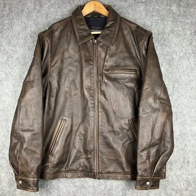 American Eagle Jacket Mens XL Brown Distressed Leather Coat Grunge Y2K - Image 1 of 4