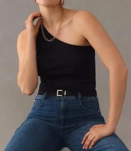 Anthropologie Pilcro Zelda Ribbed One-Shoulder Top Sz S Black New with $38 Tag - Picture 1 of 5