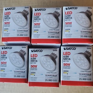 Satco S9496 - 6.5 Watt MR16 LED Bulbs - 12 Volt - GU5.3 base 6 Pack - Picture 1 of 2