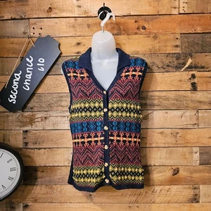 White stag women's vintage blue colorful button up sweater vest size M - Picture 1 of 12