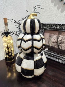 Thanksgiving Mackenzie Style Black White Gold Capiz Shell Staked Pumpkins 13" - Picture 1 of 6