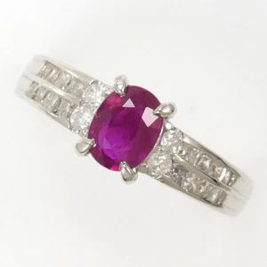 Platinum 900 ring 10.5 size Ruby 0.98 Diamond About4.4g Free shipping Used - Picture 1 of 9