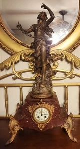 Antique Signed Auguste Moreau French Bronze Statue Mantle Clock - Picture 1 of 20