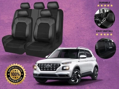 Juego completo de 5 asientos de cuero sintético negro funda de asiento de lujo para todos Hyundai Venue Foto 1 de 4