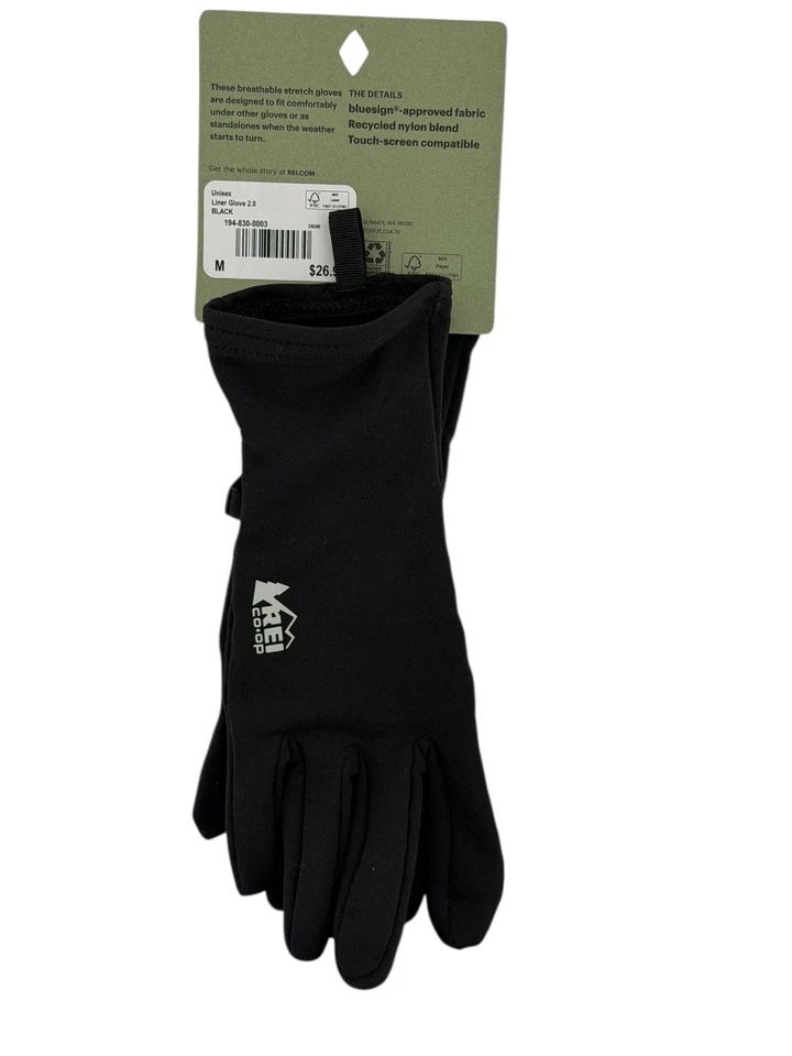 Guantes REI Co-op Liner 2.0 Unisex Medianos Negros - Compatible con Pantalla Táctil Foto 1 de 4