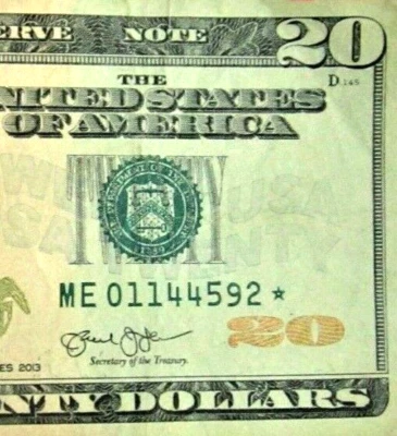2013 $20 Dollar Bill *Star* U.S Federal Reserve Note* 334 * - Image 1 of 3