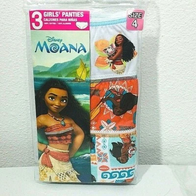 Disney MOANA Size 4 Girls Underwear 3 Pack 100% Cotton - Image 1 of 2