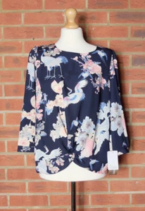 Purple’s Paris Blue Floral Bird Japanese Theme Blouse Top Size Small BNWT  - Picture 1 of 12