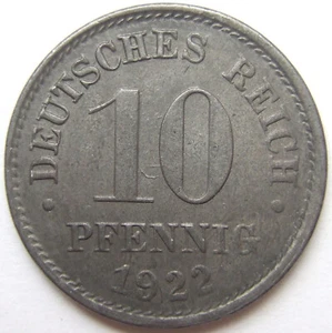 Replacement German Reich 10 Pfennig 1922 F IN Uncirculated - Picture 1 of 2
