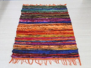 Orange Multi Cotton Chindi Living Room Area Floor Decorative Chindi Decor Rugs - Foto 1 di 7