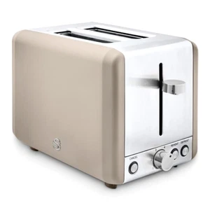 Swan 2 Slice Toaster 6 Settings Reheat Defrost Automatic Off Crumb Tray - Latte - Picture 1 of 1